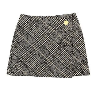 H&M Wrap Front Skirt Black Houndstooth Pattern Women's 10 Wool Blend.
